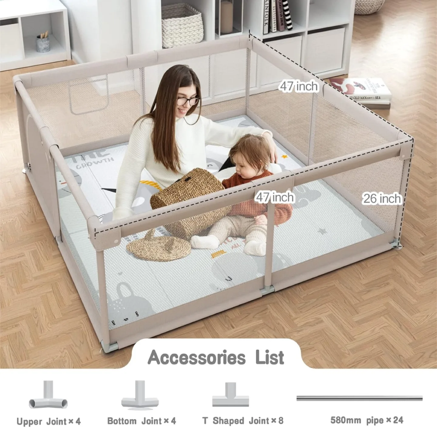 Baby Playpen with Mat, 47x47x27” - NEW thumbnail