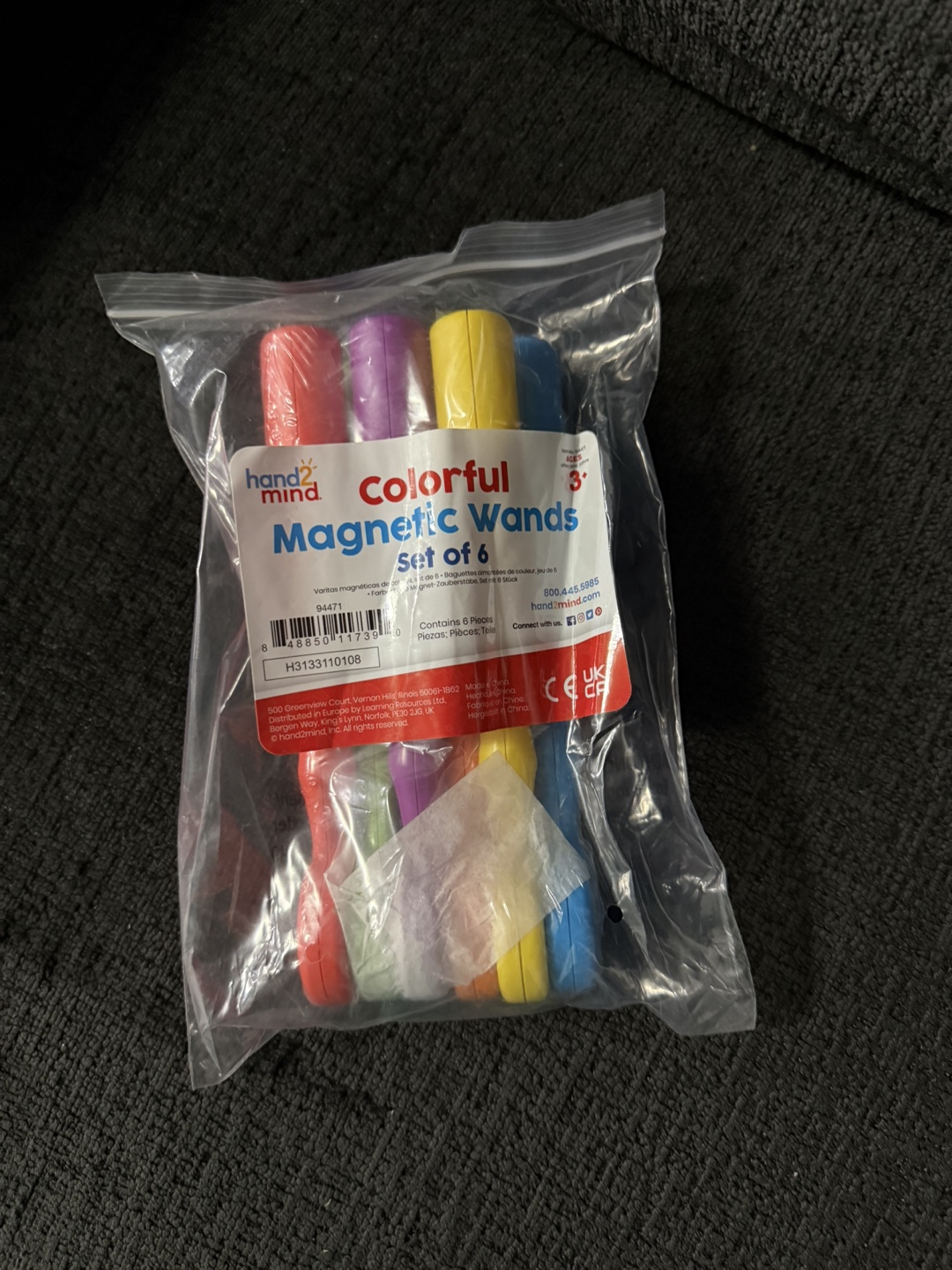 Hand2mind Colorful Magnetic Wands Set of 6, New