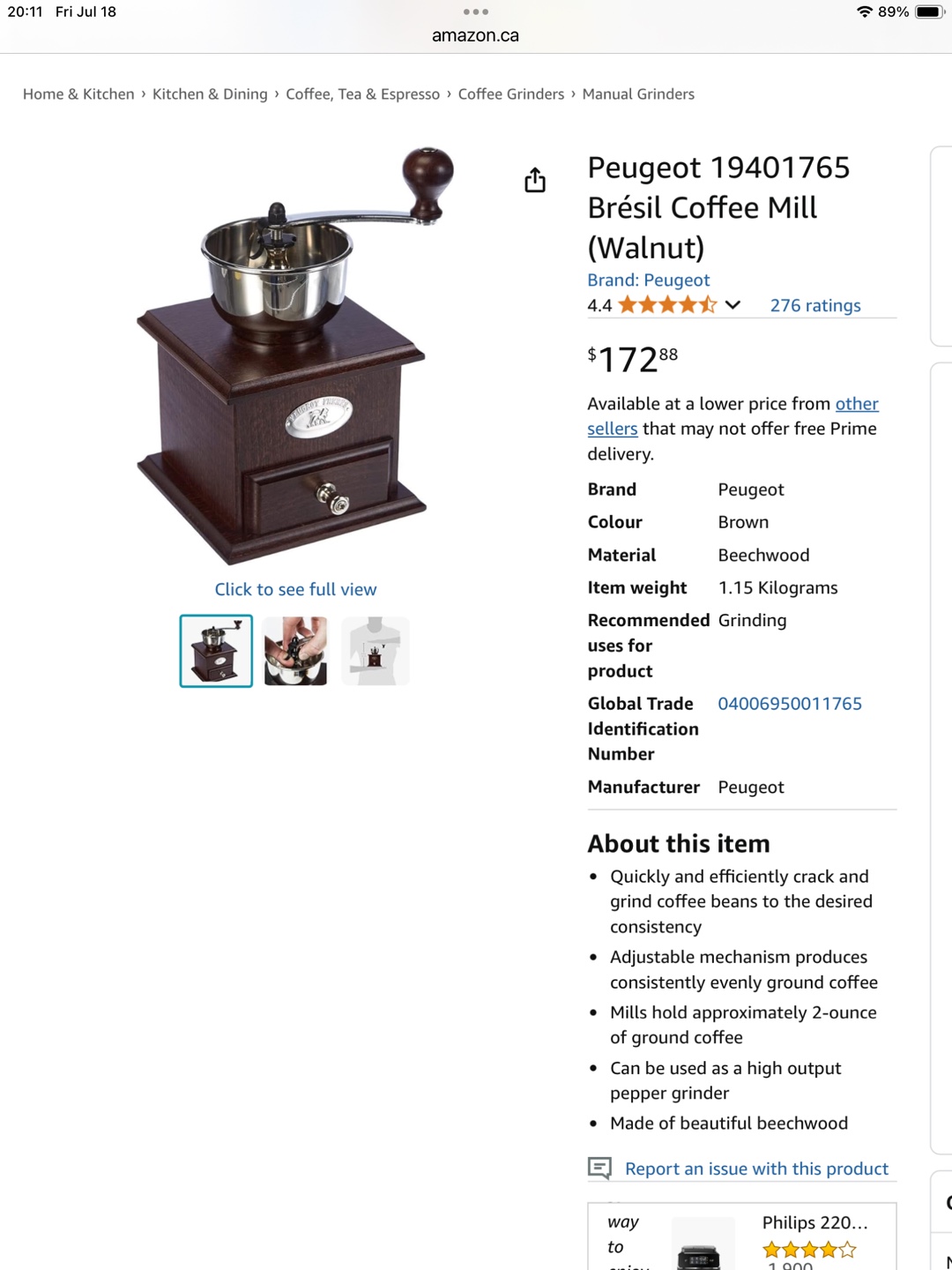 Peugeot Brésil Coffee Mill (Walnut)🇨🇦 - photo 2
