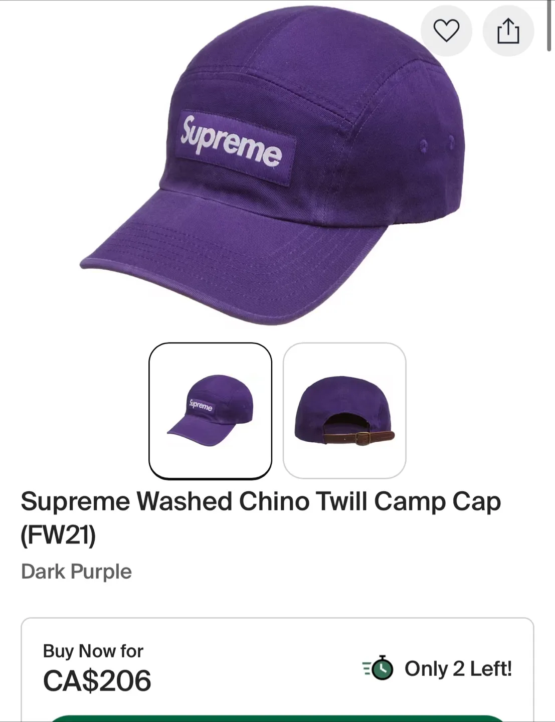 Supreme Washed Chino Twill Camp Cap - Dark Purple thumbnail