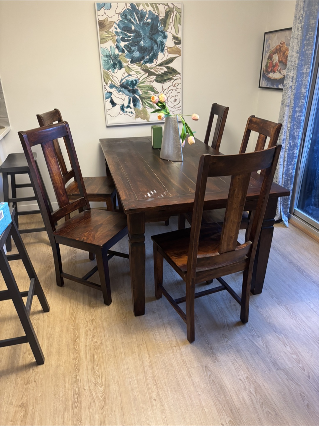 Dining table with 6 chairs - Dark Wood