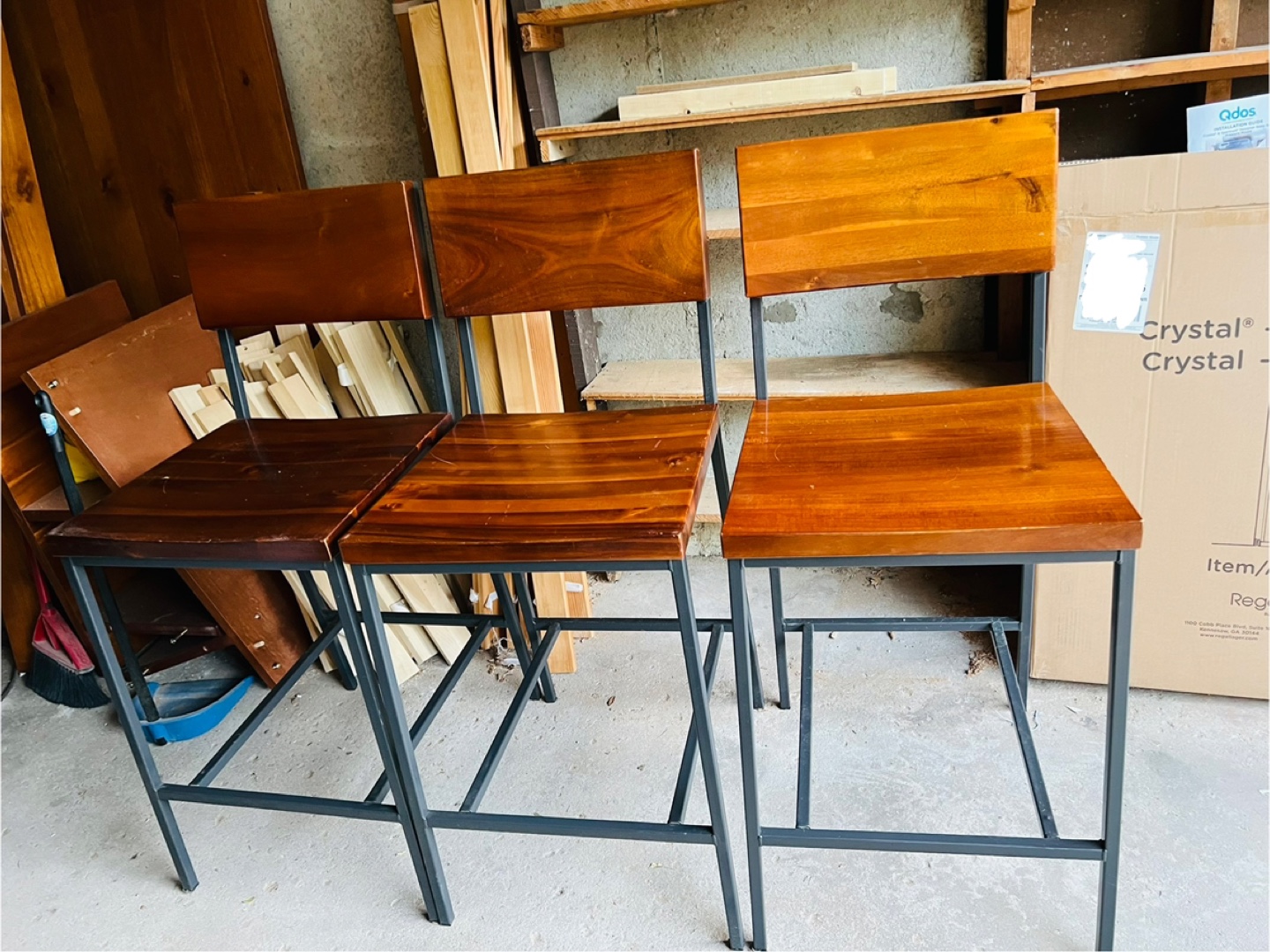 Set of 3 Solid Wood Bar Stools