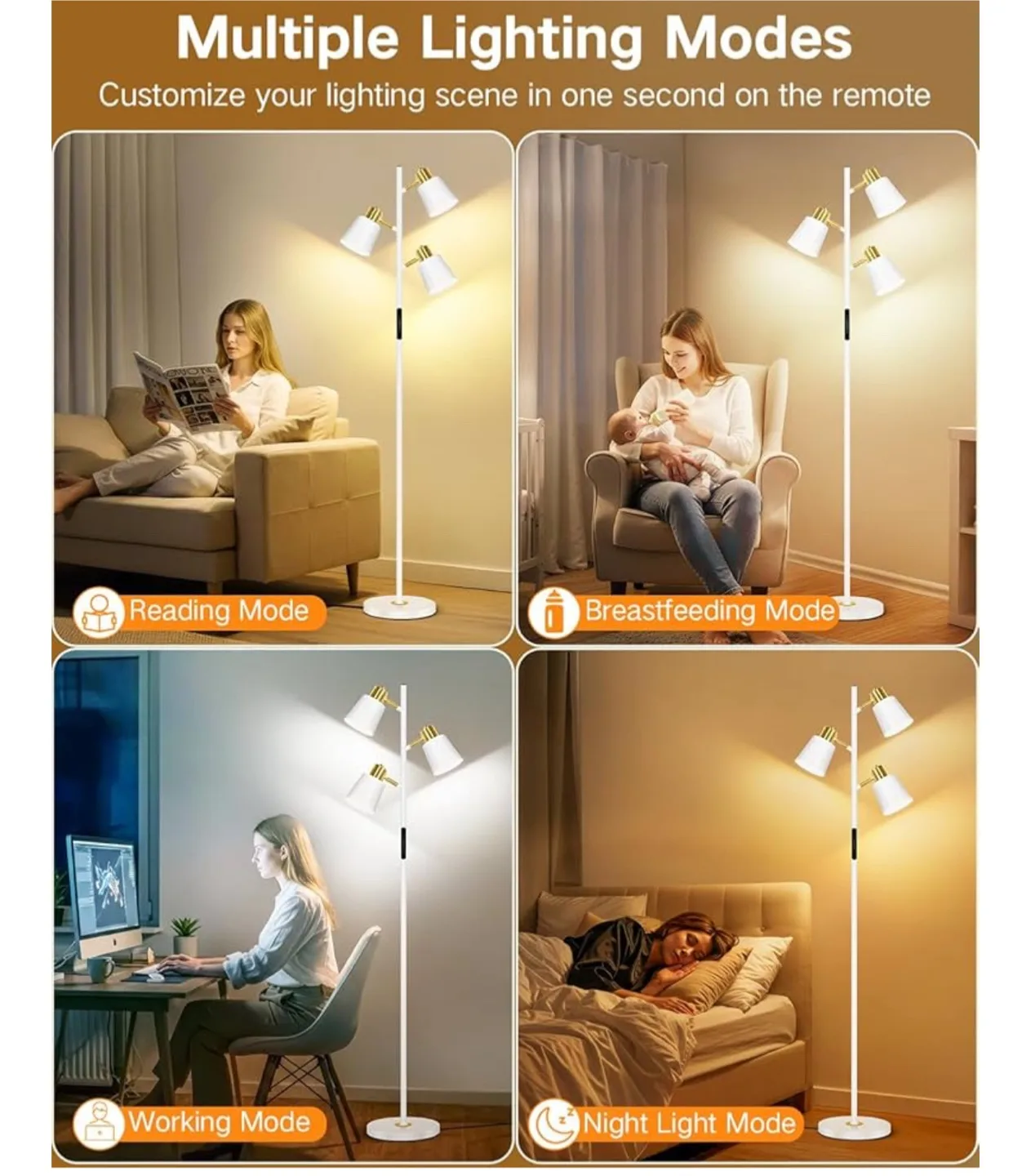 Brand New OUTON LED Tree Floor Lamp - White & Gold image indicator(6)