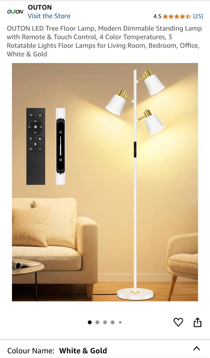 Brand New OUTON LED Tree Floor Lamp - White & Gold image indicator(2)