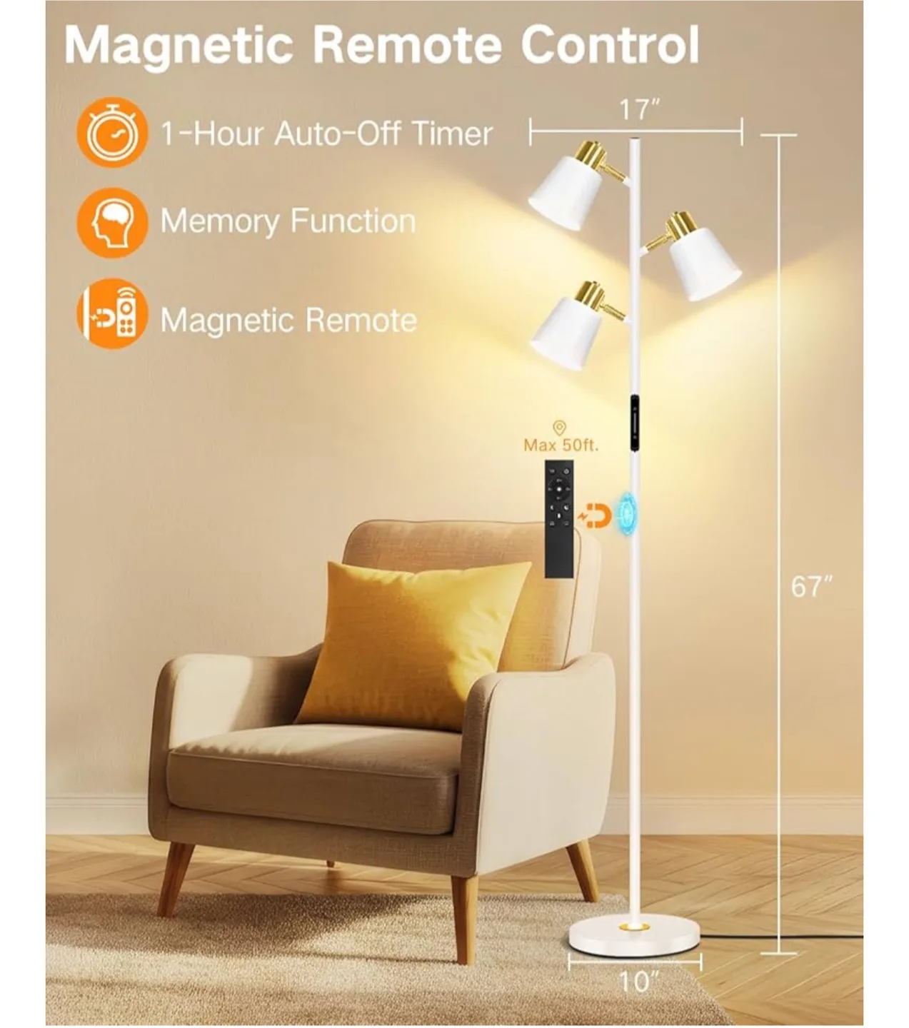 Brand New OUTON LED Tree Floor Lamp - White & Gold image indicator(5)
