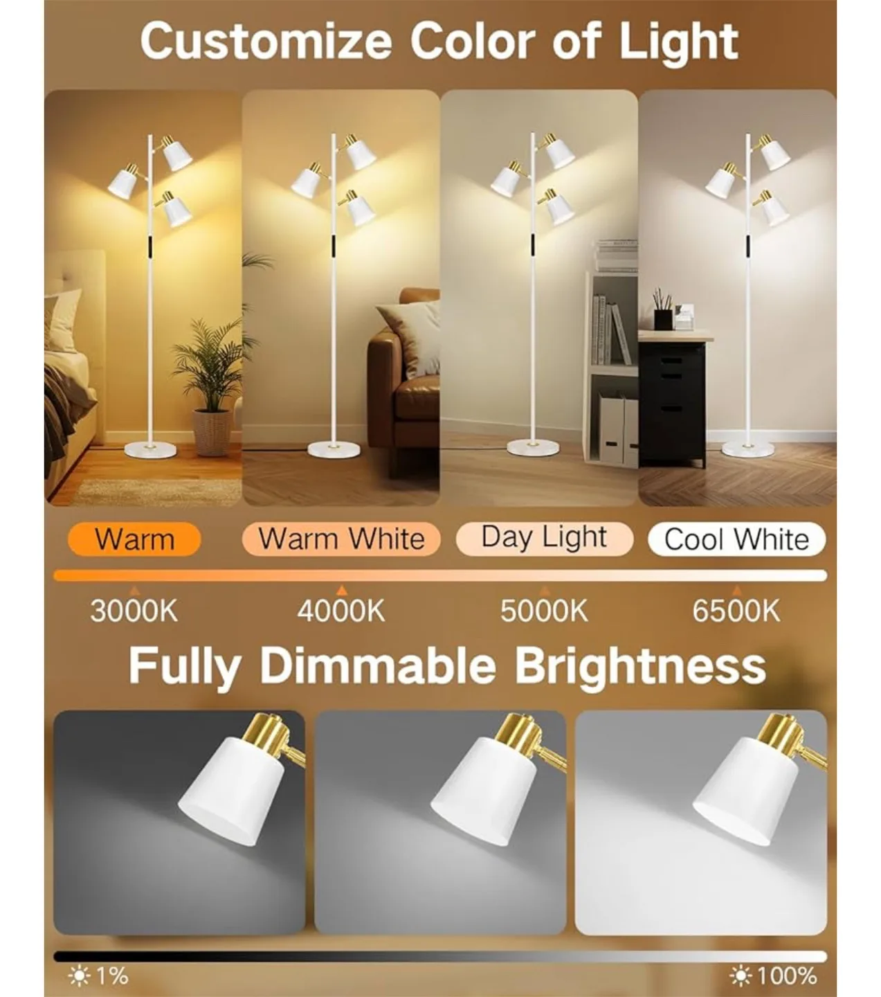 Brand New OUTON LED Tree Floor Lamp - White & Gold image indicator(3)