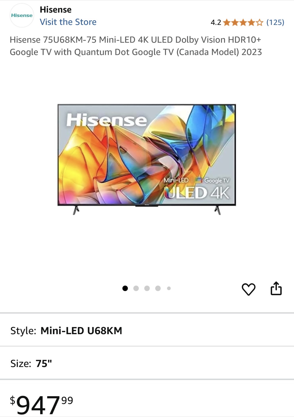 Hisense 75" 4K ULED Google TV - photo 2