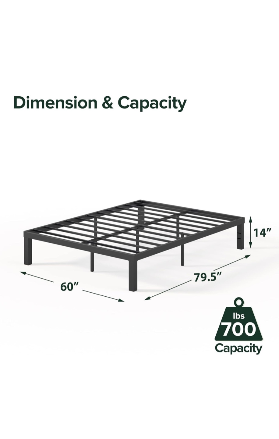 Metal Bed Frame - Full Size - 700 lbs Capacity