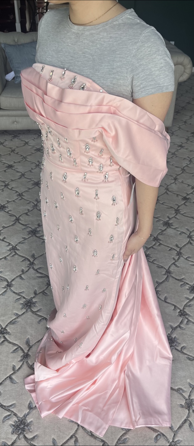 Never worn - Pink Satin Bejeweled Gown, pink formal dress