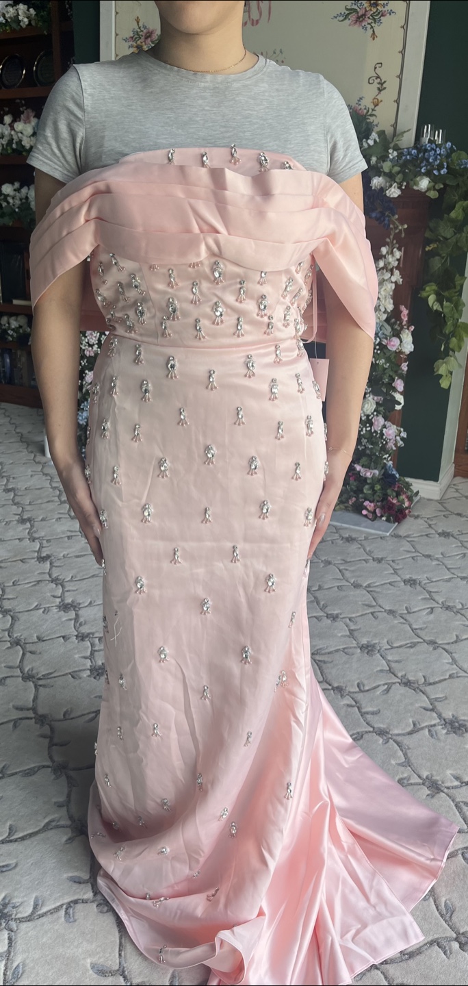 Never worn - Pink Satin Bejeweled Gown, pink formal dress - photo 3