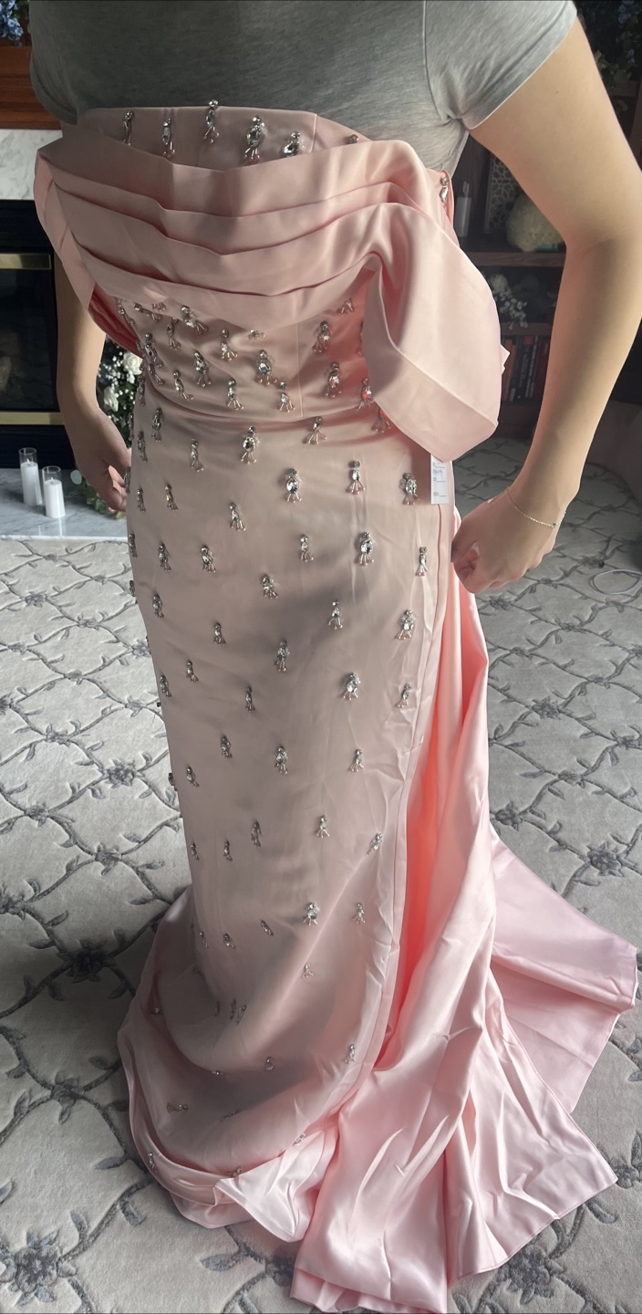Never worn - Pink Satin Bejeweled Gown, pink formal dress - photo 2