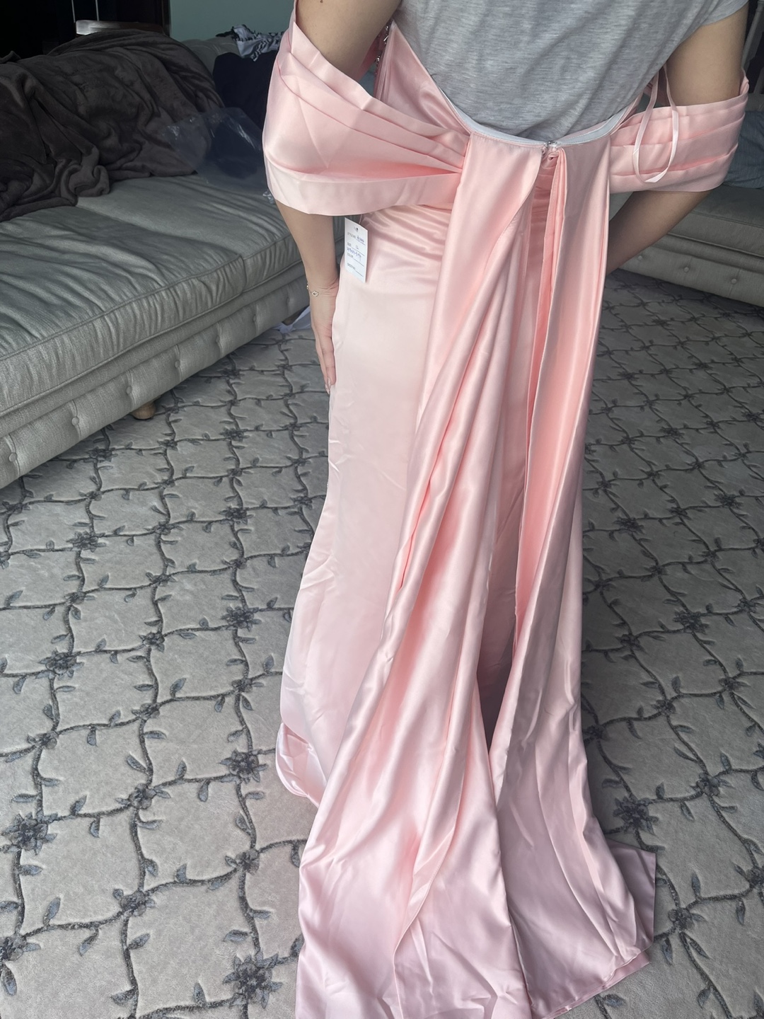 Never worn - Pink Satin Bejeweled Gown, pink formal dress - photo 5