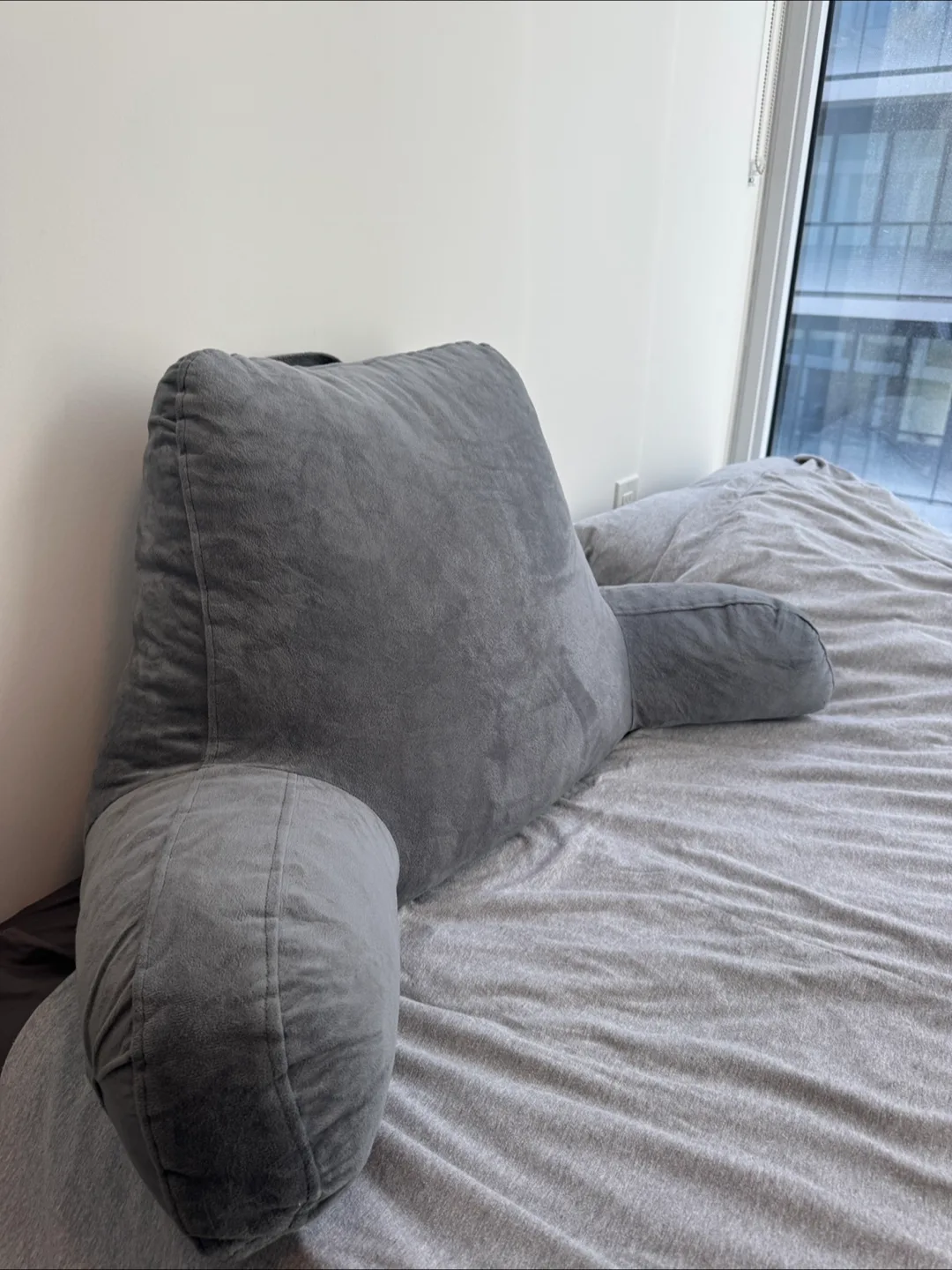 Grey Bed Rest Pillow with Arms thumbnail