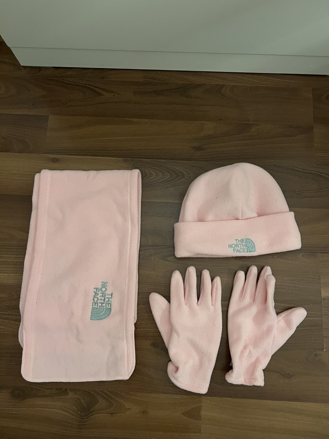 The North Face Pink Fleece Set (Hat, Scarf, Gloves)