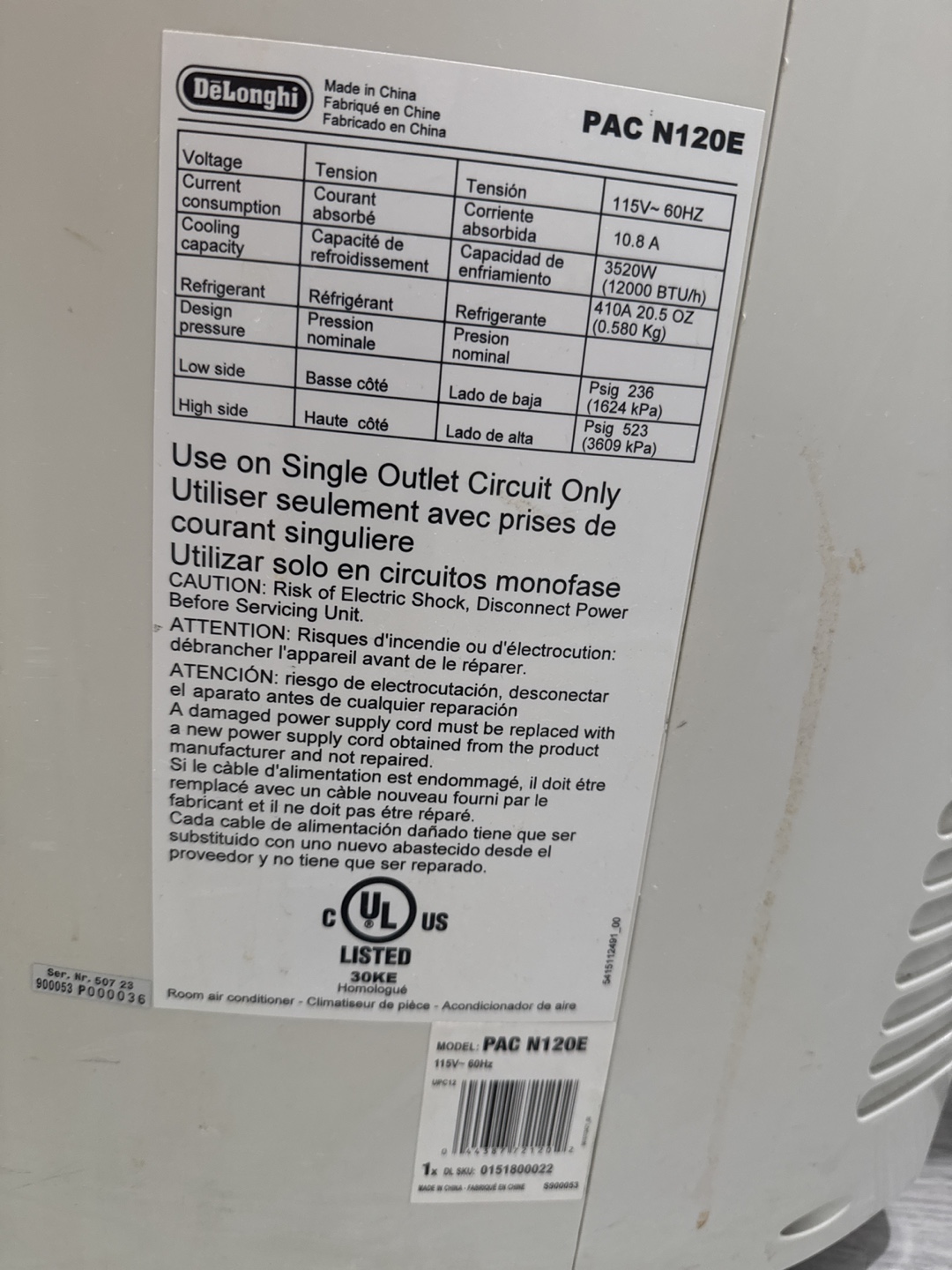 DeLonghi PAC N120E Portable Air Conditioner - photo 4