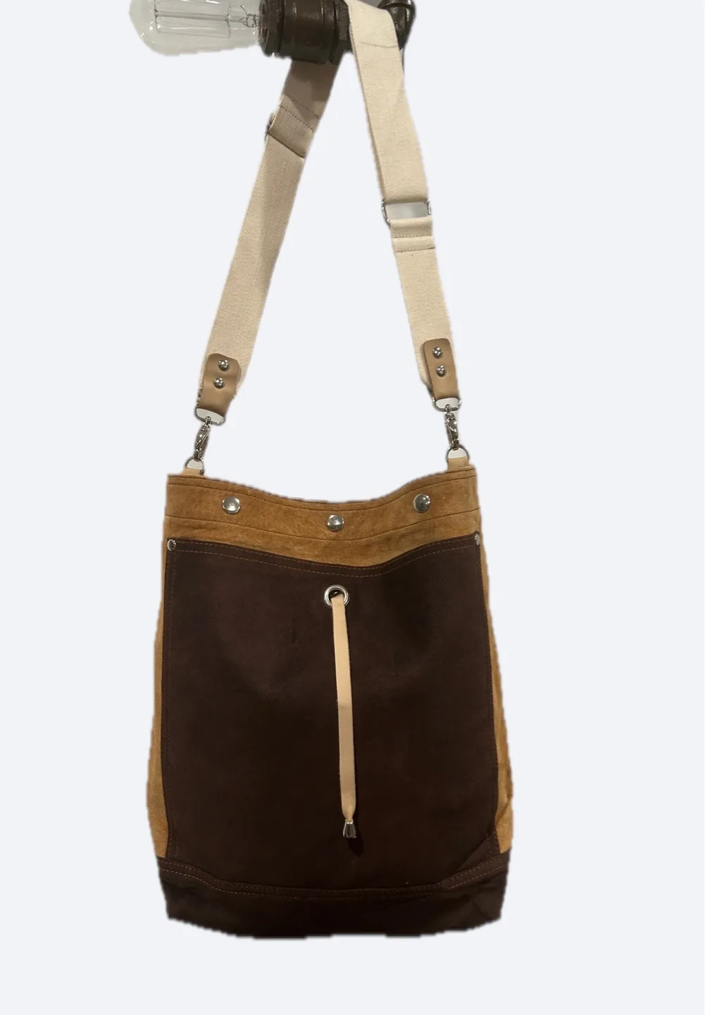 Suede Leather Shoulder/Crossbody Bag - Brown & Tan thumbnail