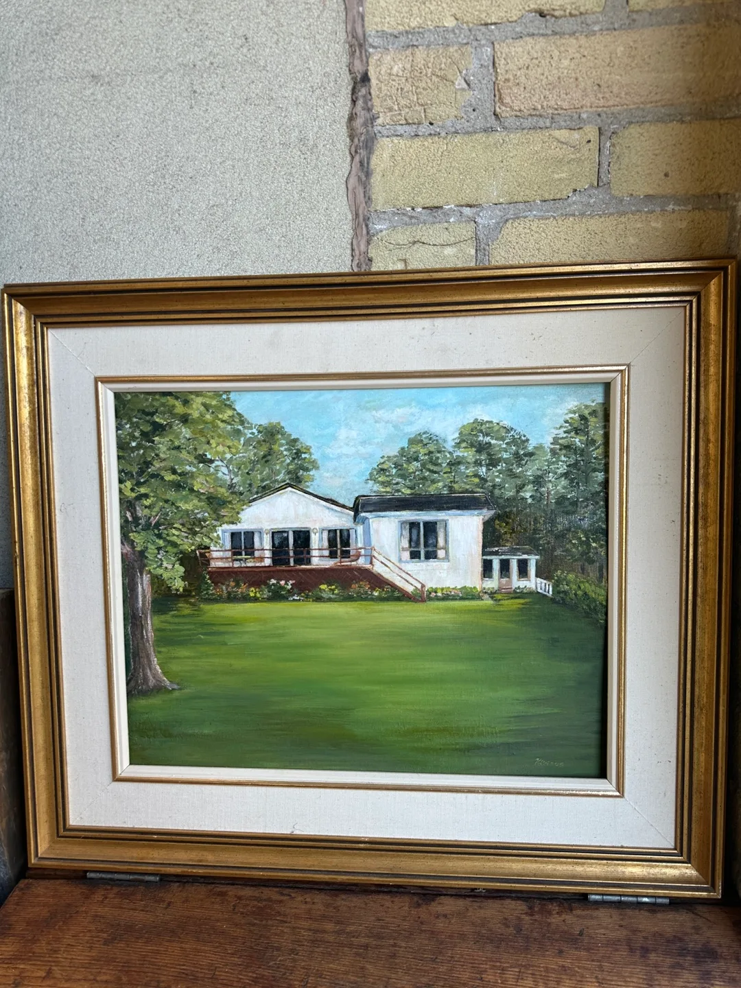 ORIGINAL VINTAGE MCM COTTAGE HOUSE OIL PAINTING ANTIQUE ART thumbnail