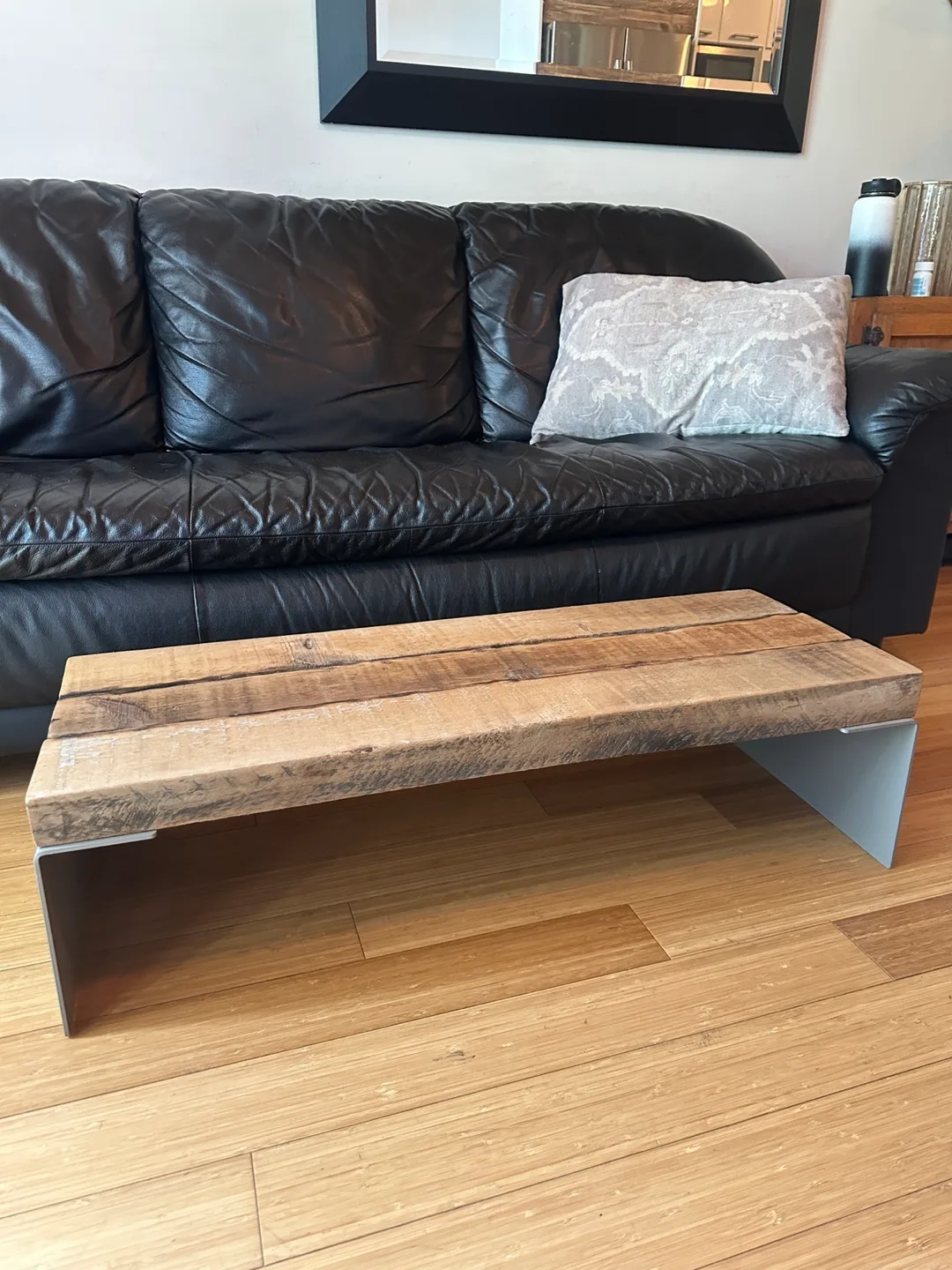 LOW VINTAGE RECLAIMED WOOD ACCENT COFFEE TABLE W STEEL BASE thumbnail