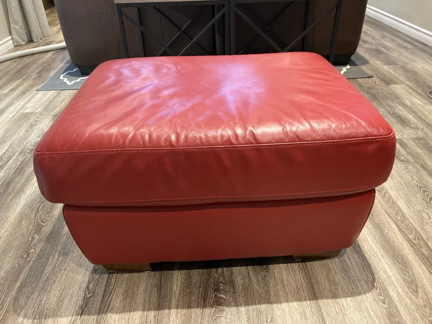 Red leather ottoman. Stouffville pickup thumbnail