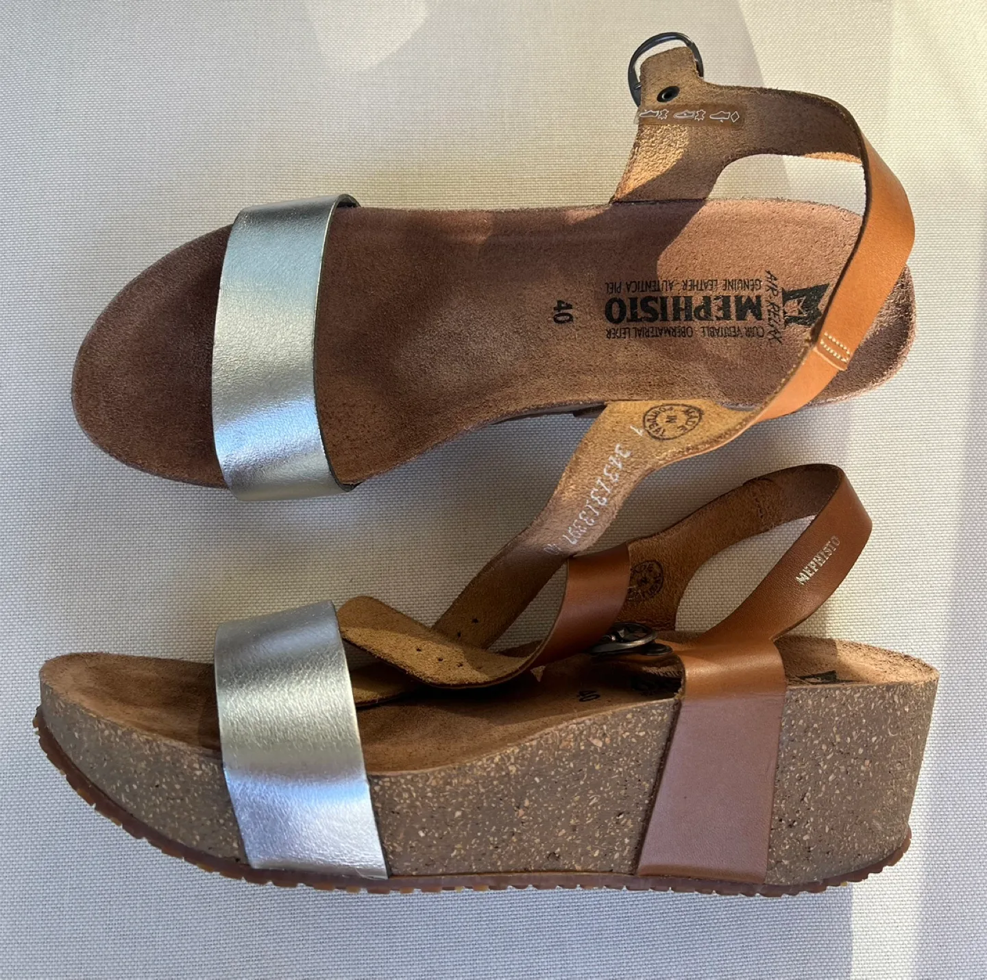 Mephisto Helen Silver/Tan Leather Sandals Size 40 (US 9) thumbnail