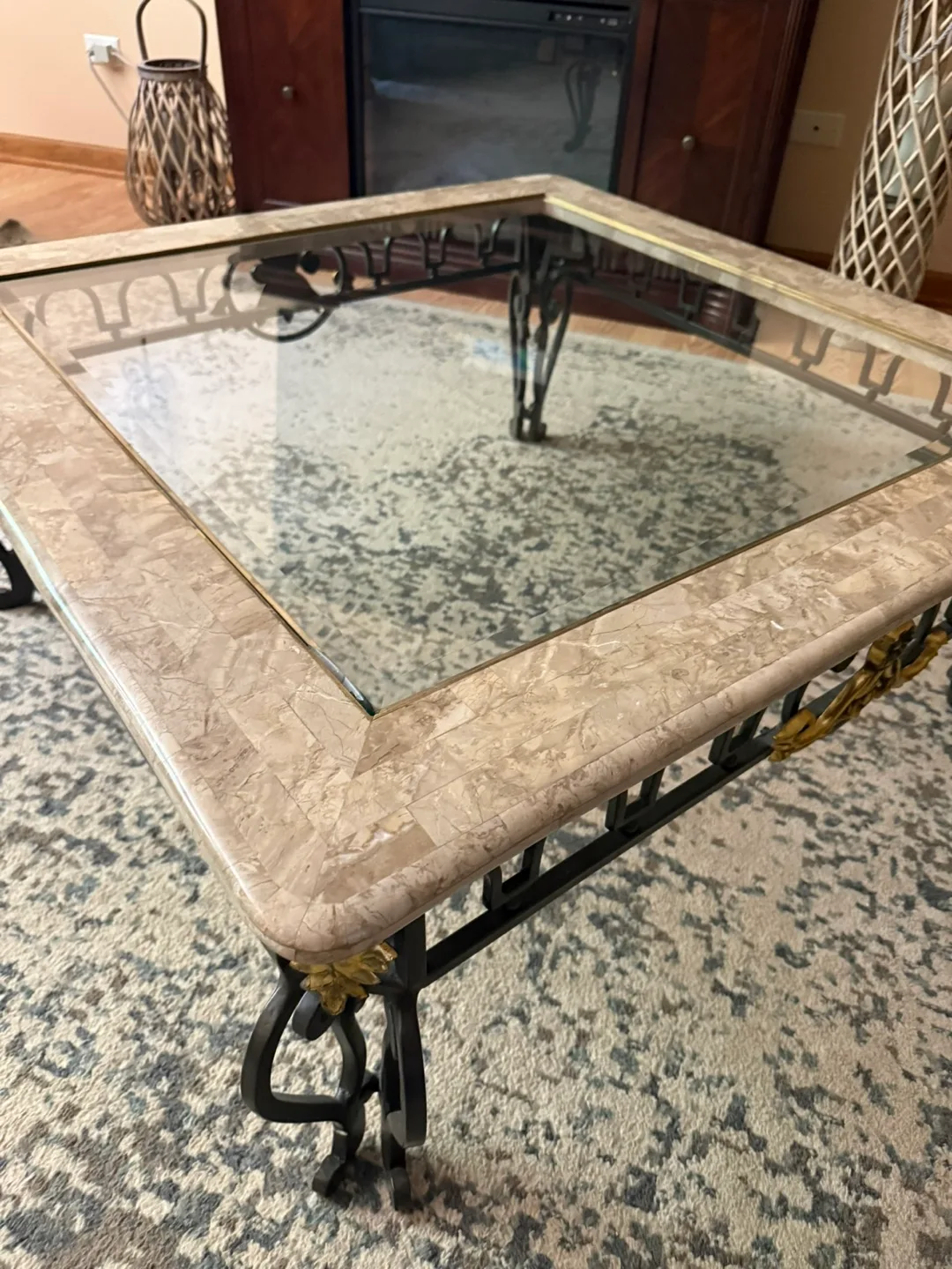 🥕Glass Top Coffee Table with Metal Base thumbnail