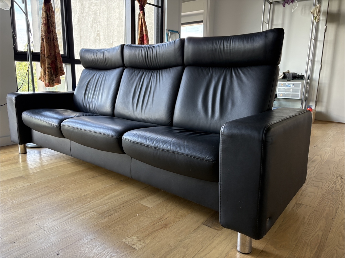Black Leather 3-Seat Sofa - photo 2
