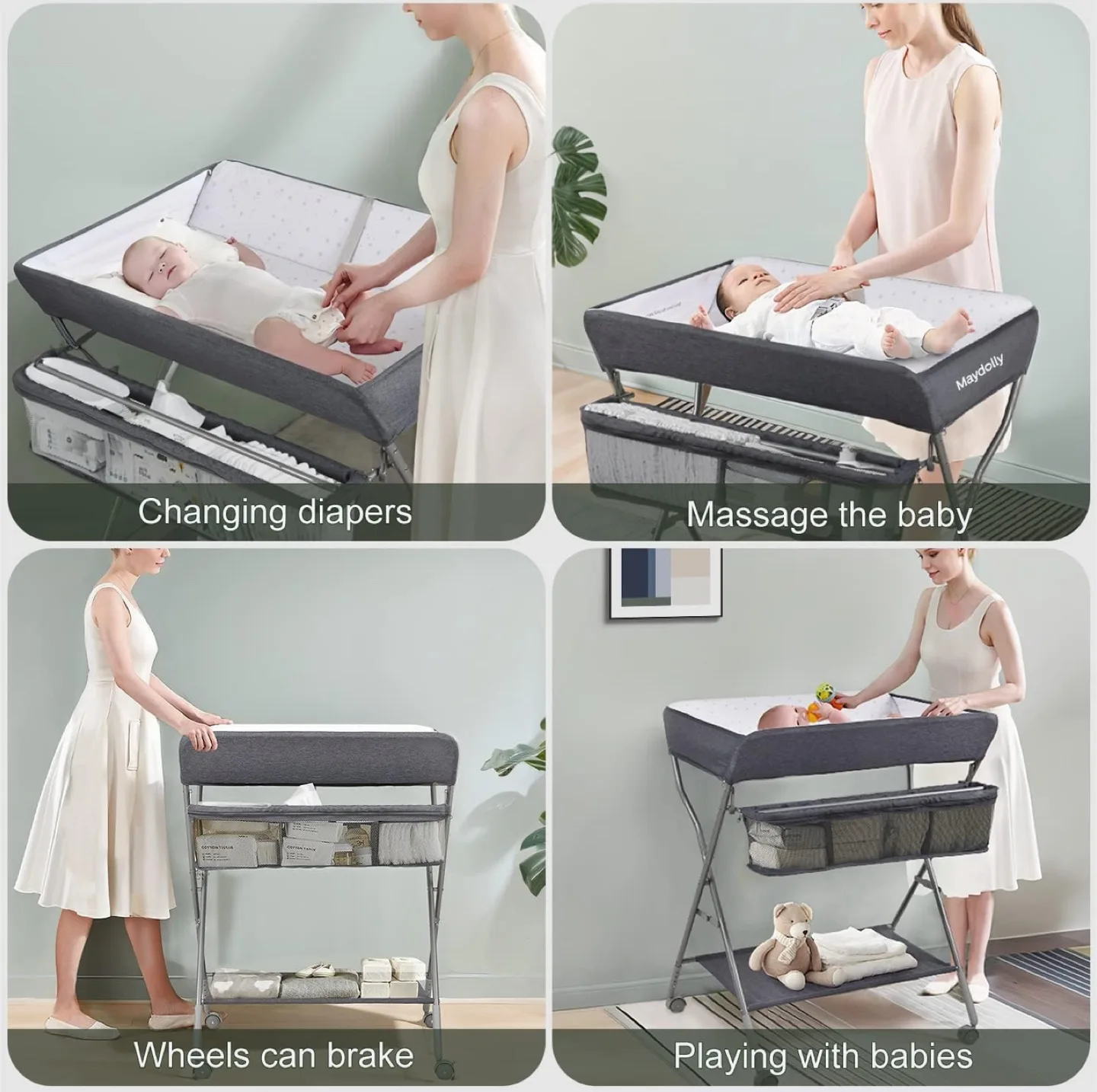 Baby Changing Table with Wheels, Portable Adjustable Height Fold thumbnail