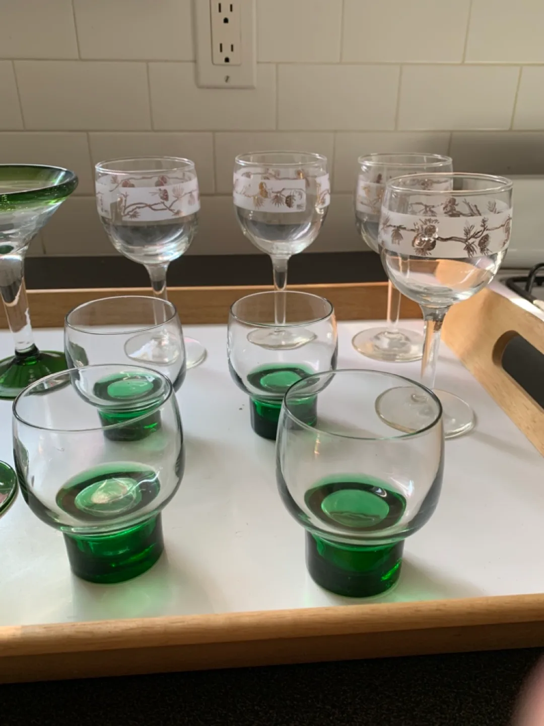 Set of 4 Green Rim Margarita Glasses plus shot and wine glasses thumbnail