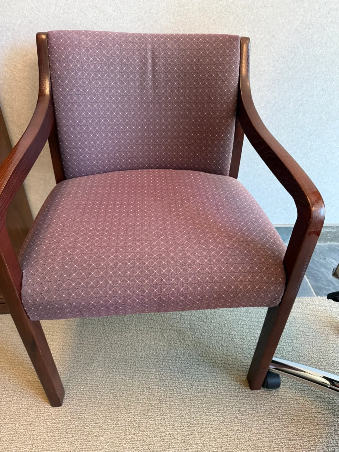 Upholstered Armchair with Real Wood Handles - Great Condition! thumbnail