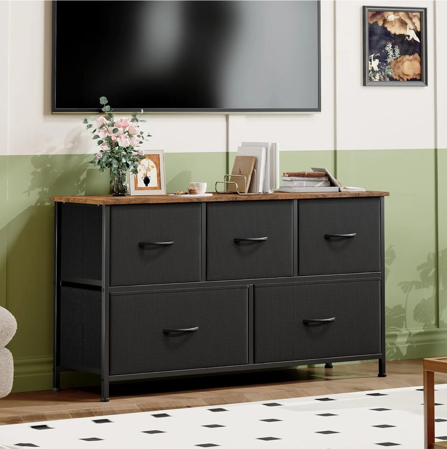 Dresser with 5 Drawers, Wide Storage Chest of Drawers - NEW thumbnail