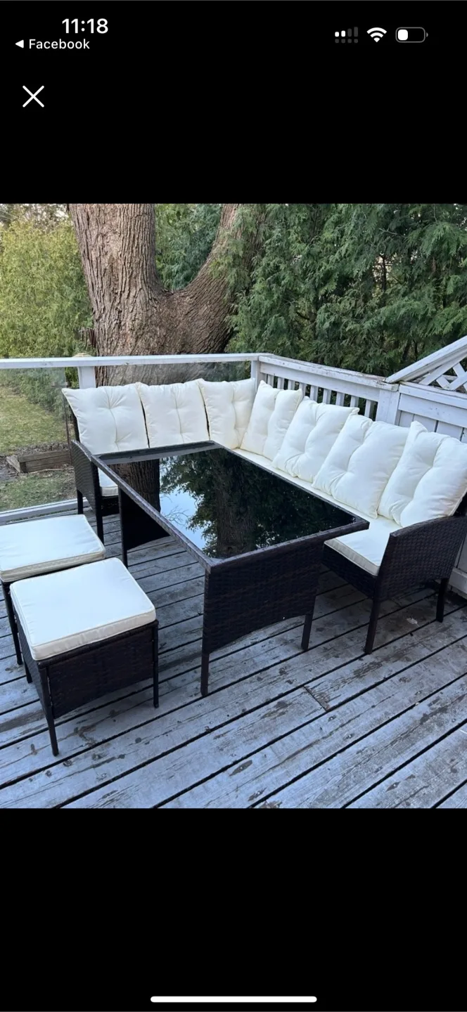 Outdoor Patio Set - Wicker Sectional Sofa, Table, & Ottomans thumbnail