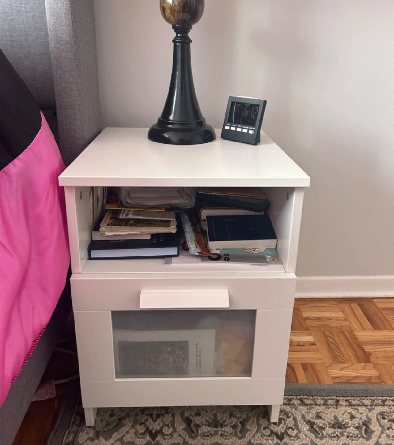White Bedside Table with Drawer thumbnail