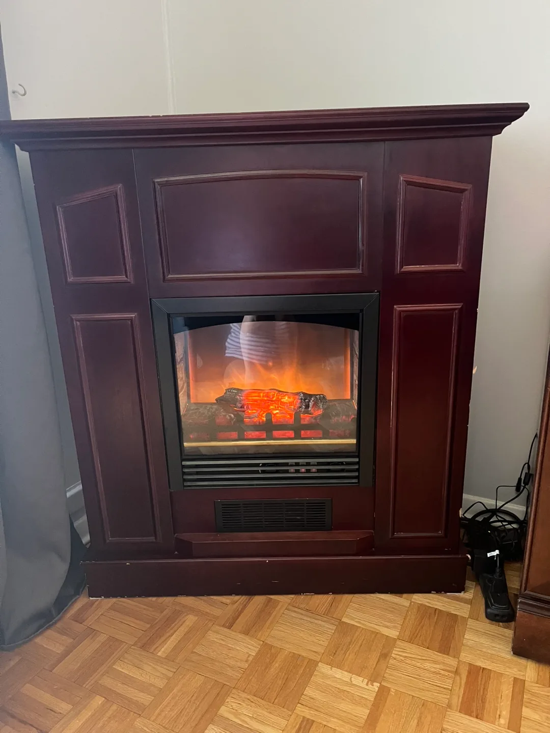 Electric Fireplace with Wooden Mantel thumbnail