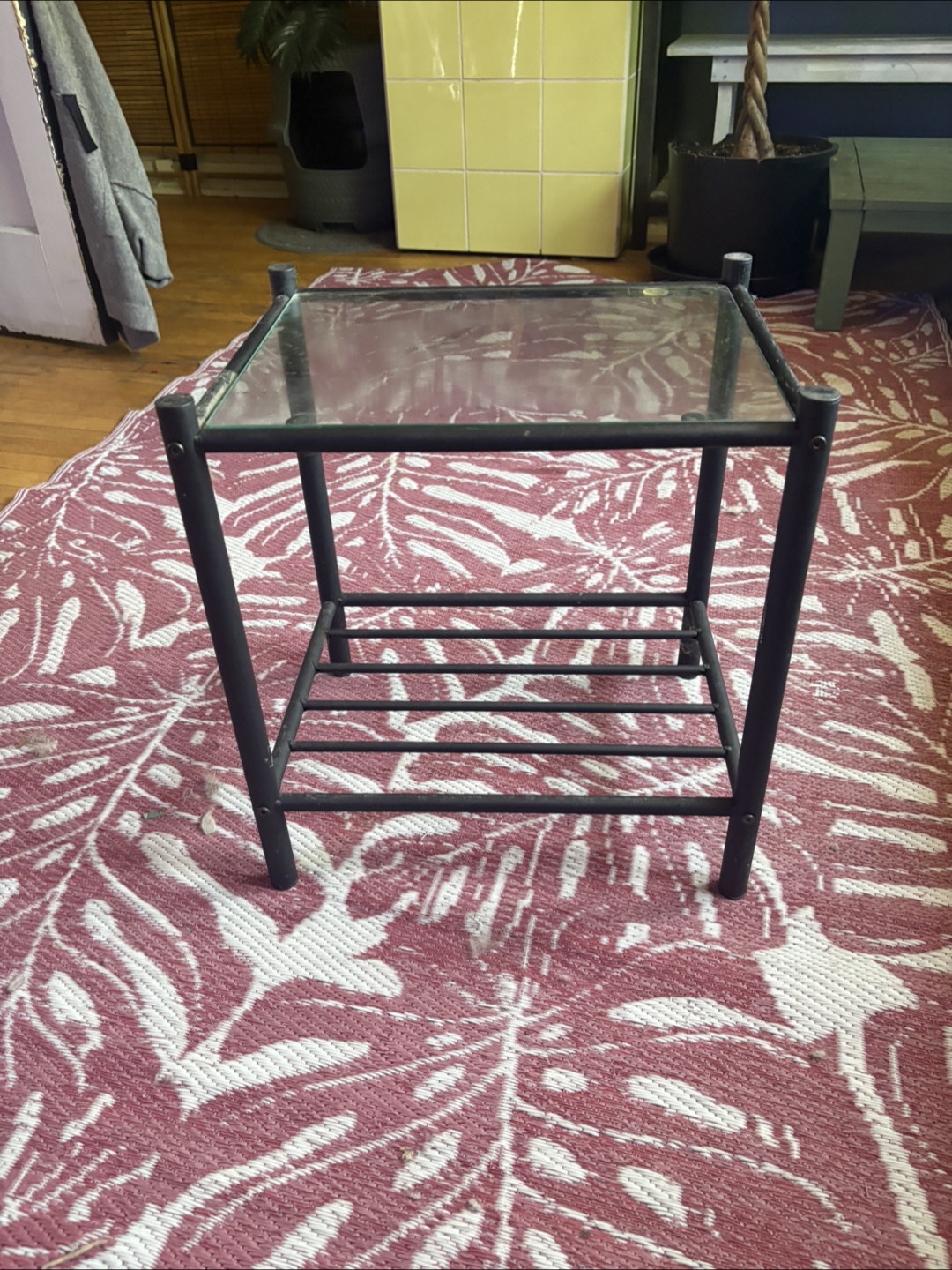 Glass Top Side Table - Black Frame