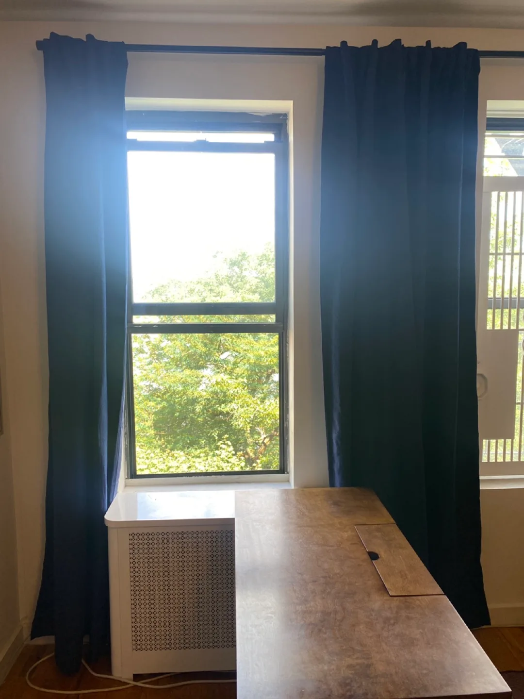 4 Navy Blue Curtain Panels and 2 Curtain Rods thumbnail