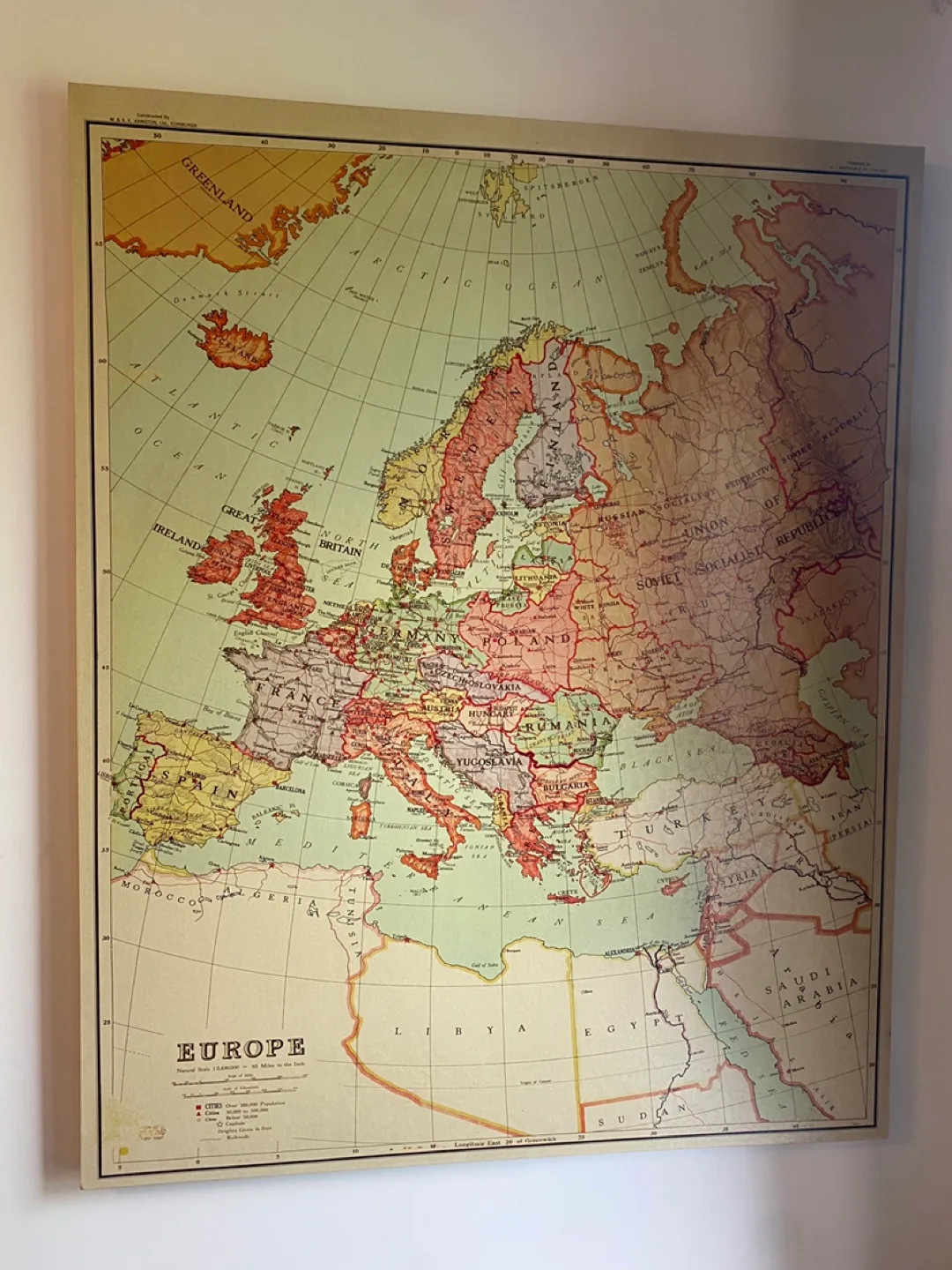 Huge Vintage Europe Map Wall Art - 50”x40” thumbnail