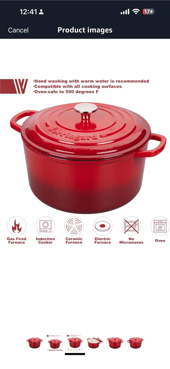 Worringgard 4.5 Quart Red Dutch Oven thumbnail