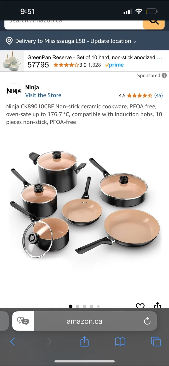 Ninja NeverStick Ceramic Cookware Set, 10-Piece thumbnail