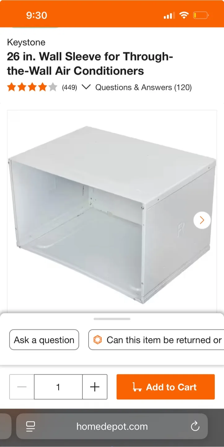 Keystone 26-in. Wall Sleeve for Air Conditioners thumbnail