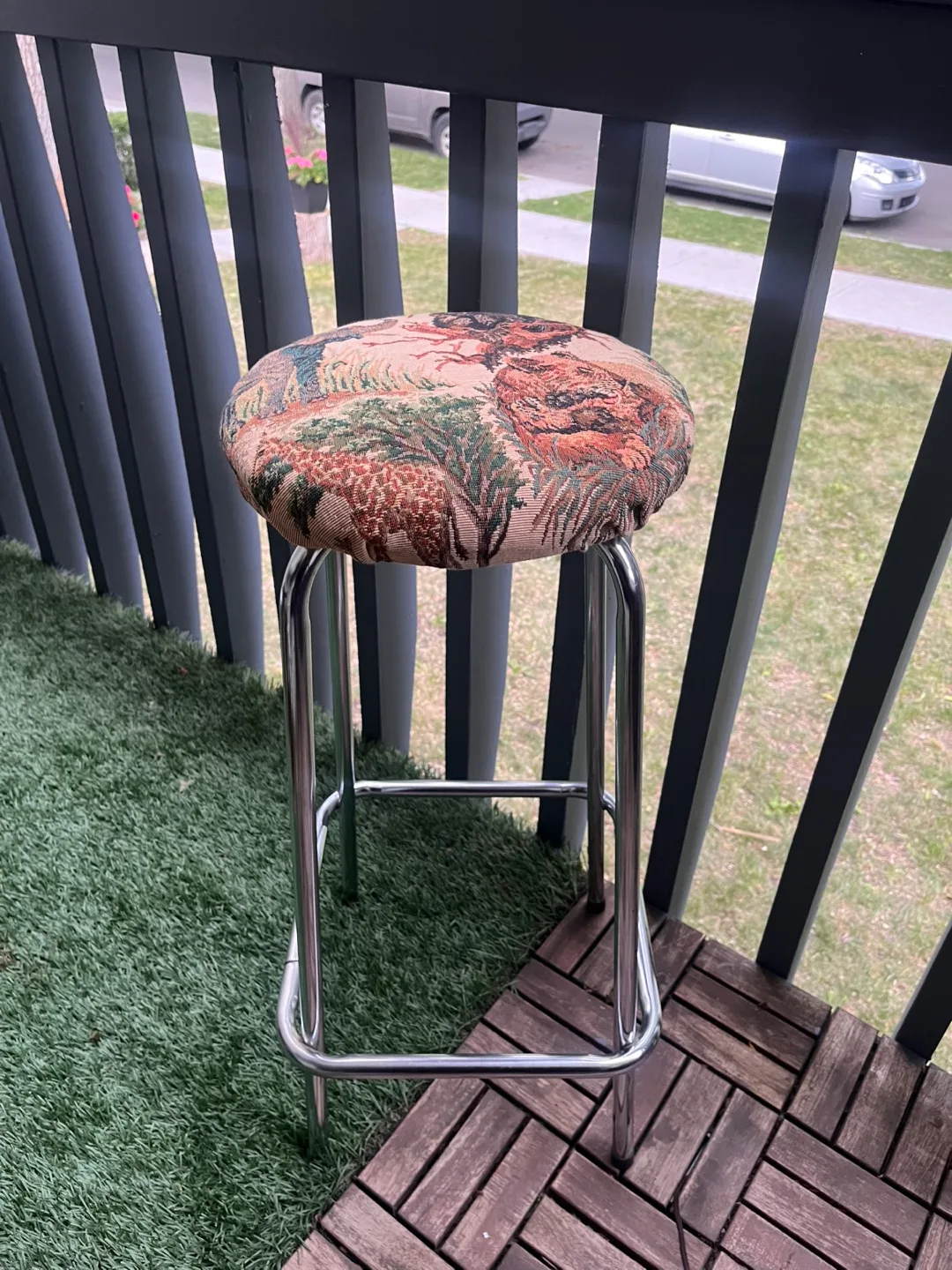 Tapestry Upholstered Chrome Stool - 76cm Height thumbnail