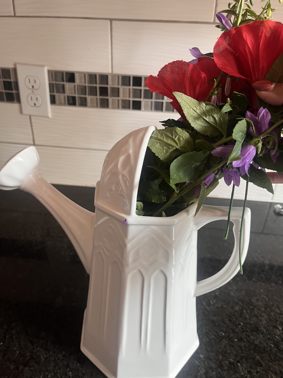 White Ceramic Watering Can Vase - photo 3