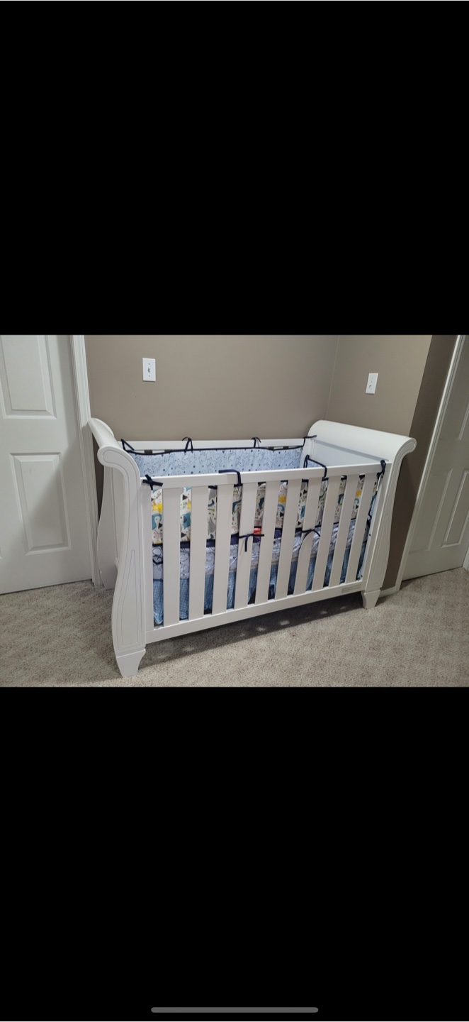 White Sleigh Style Baby Crib