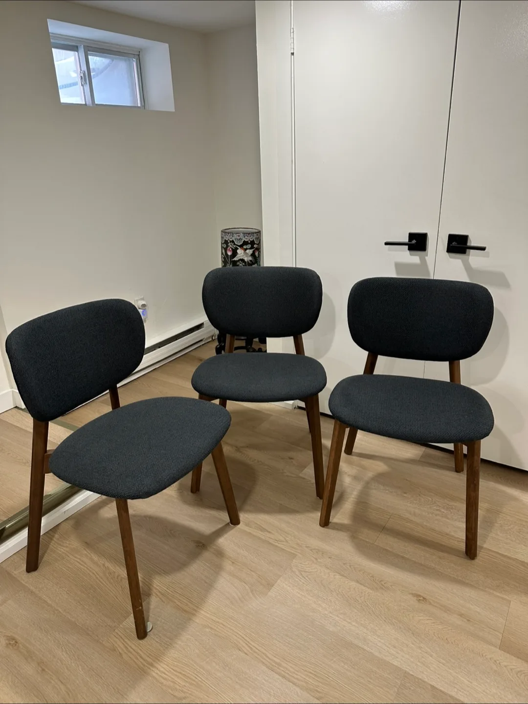 Set of 3 Chairs - dark wooden legs dark grey upholstery thumbnail