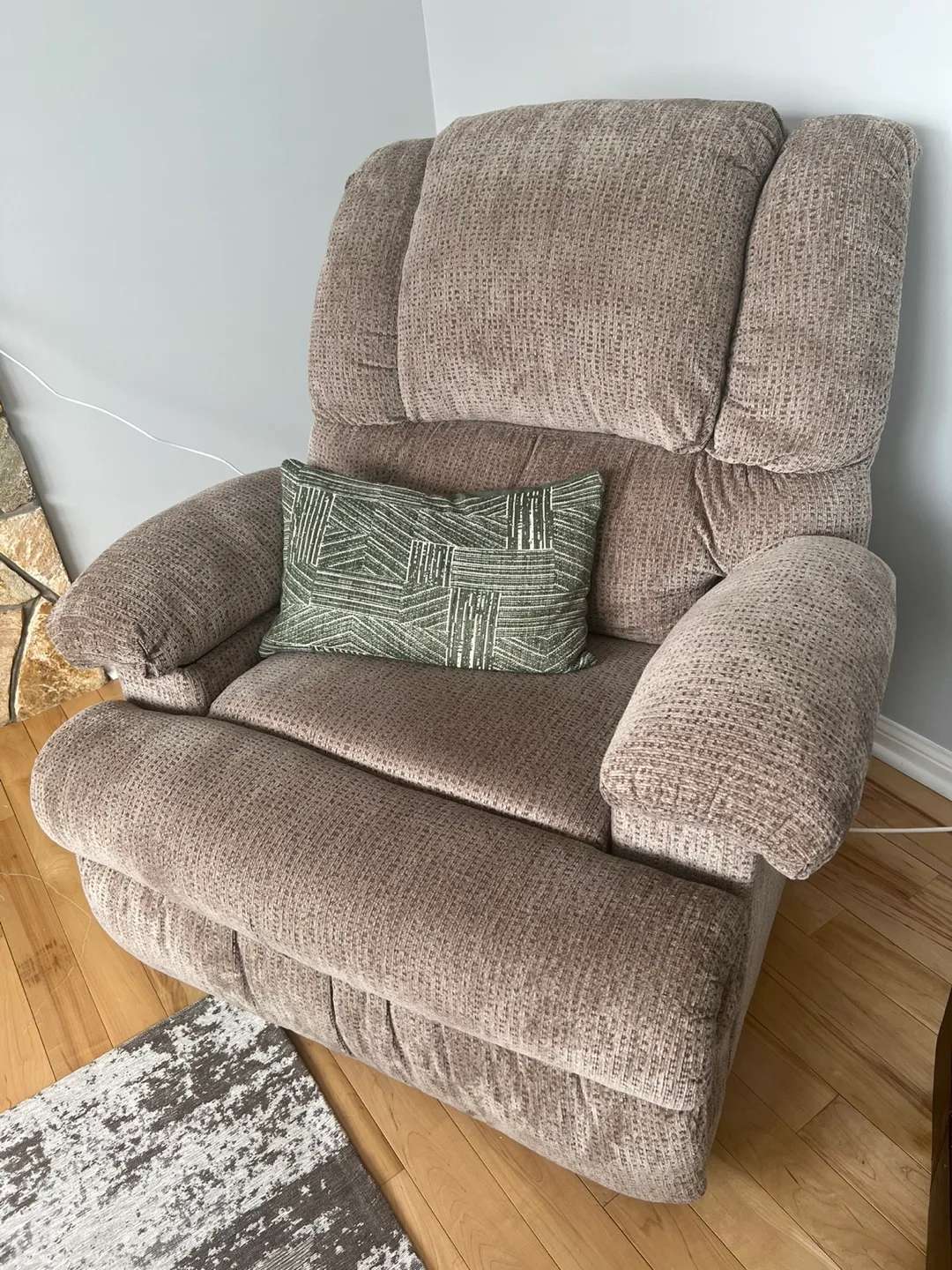 Beige Fabric Power Rocker Recliner with Cup Holders thumbnail