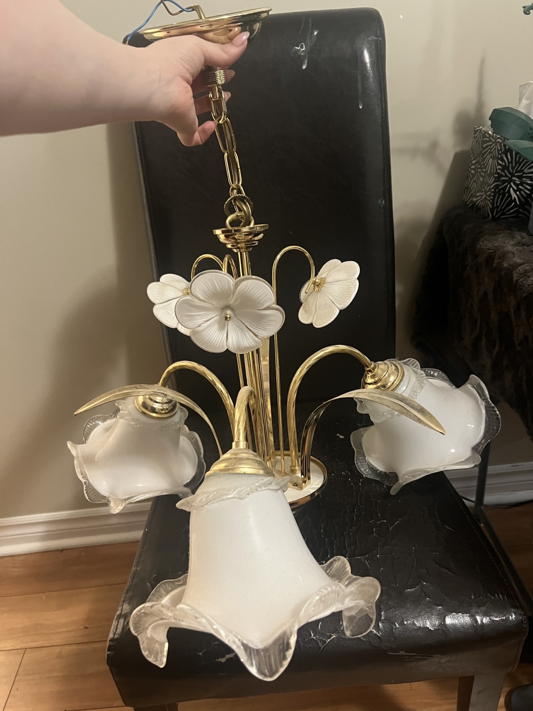 italian Floral Chandelier - Gold and White