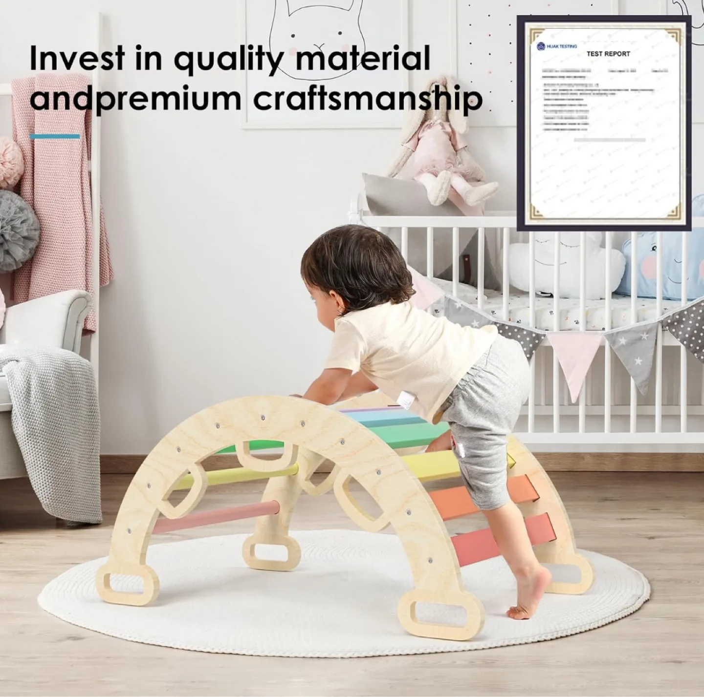 Wooden Climbing Arch Rocker with Rainbow Rungs image indicator(3)