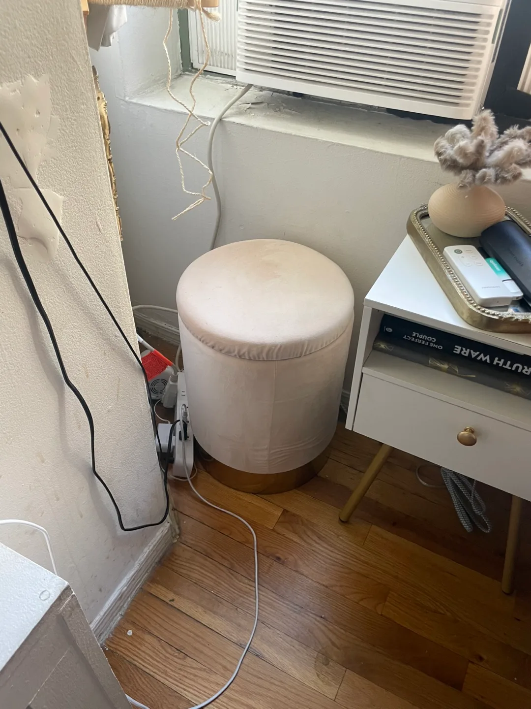 Beige Round Velvet Ottoman thumbnail