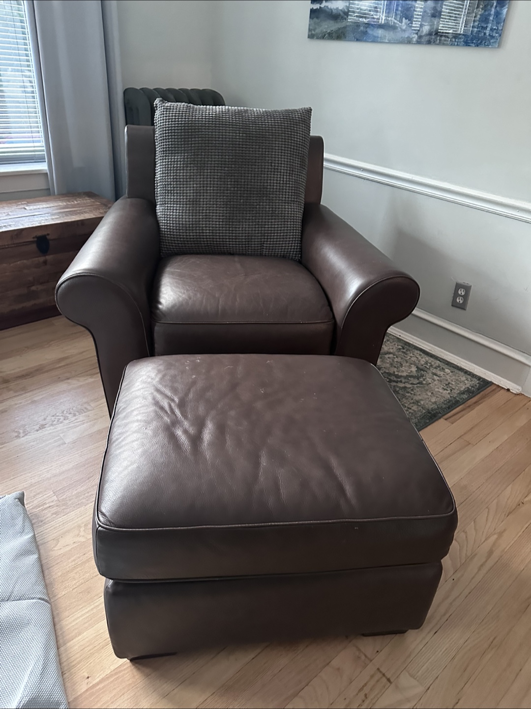 Brown Leather Armchair and Ottoman Set - photo 2