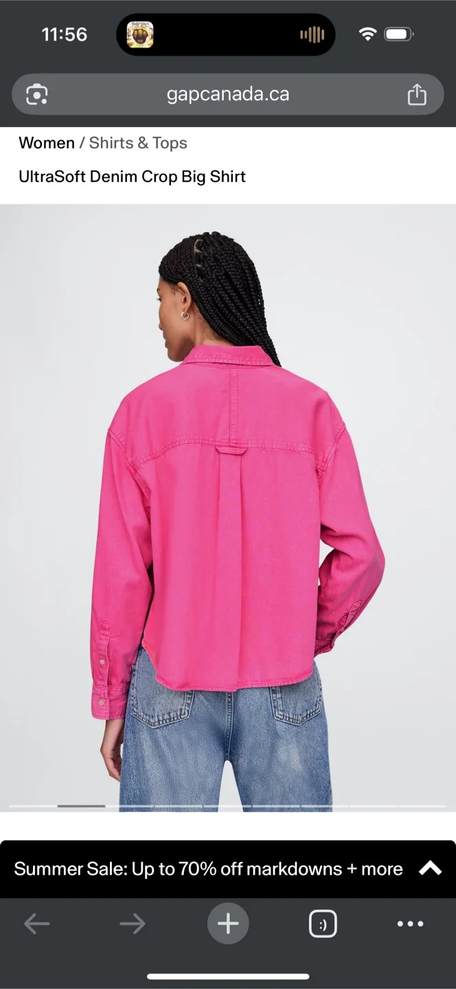 GAP UltraSoft Denim Crop Big Shirt - Pink (Small) image indicator(2)