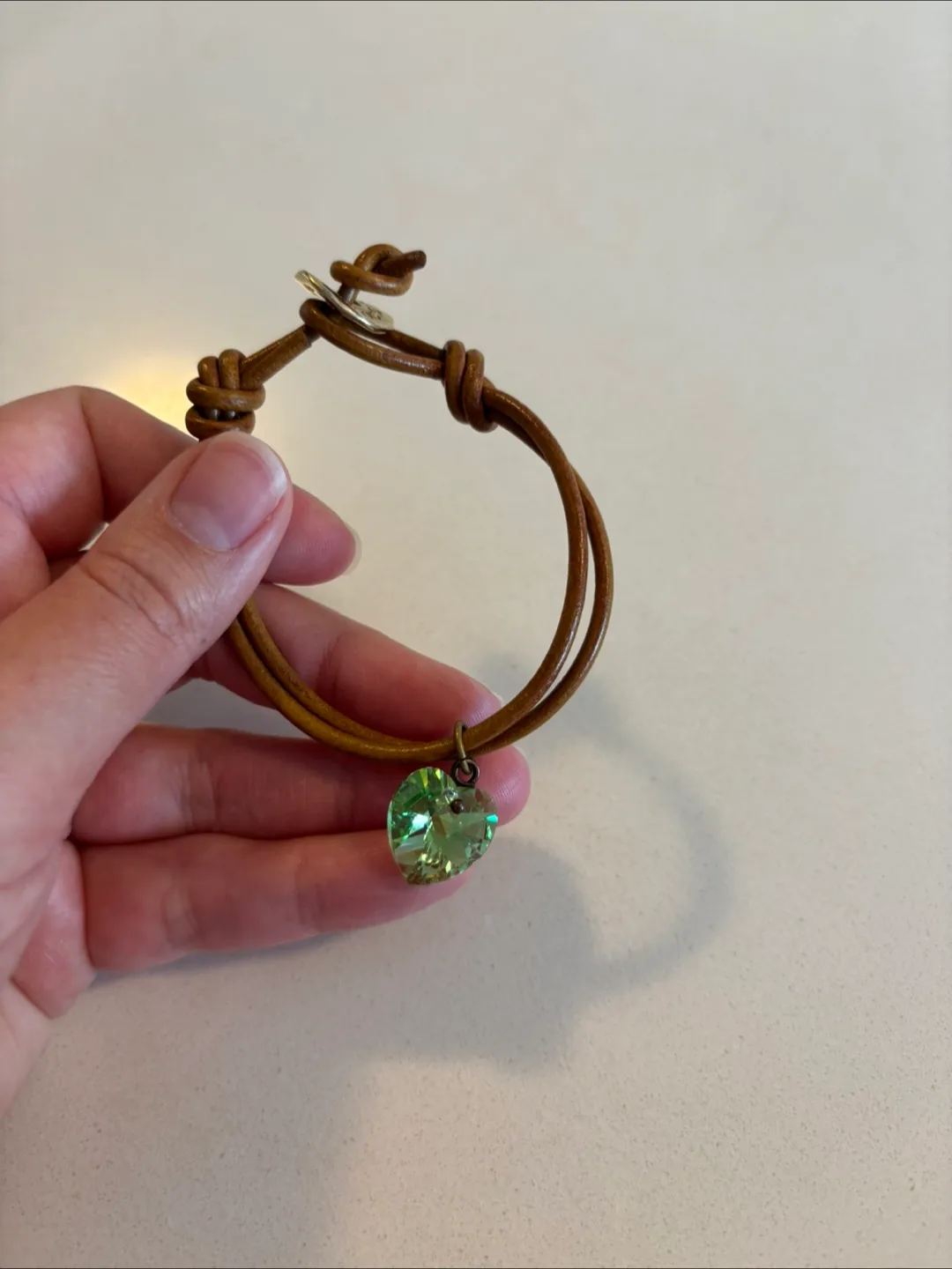 Elegant Heart Charm Bracelet with Brown Leather image indicator(3)